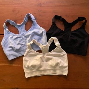 Fittin ActiveGlow Sports Bras Womens Set of 3 Black White Light Blue Gym Size M